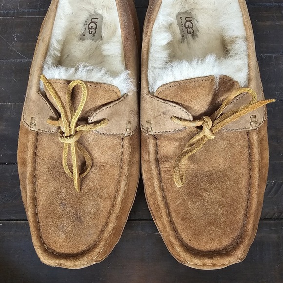 UGG Byron‎ Mens Size 10 Tan Suede Sheepskin Lined Slip On Slipper 5102 lace-up - Picture 2 of 11